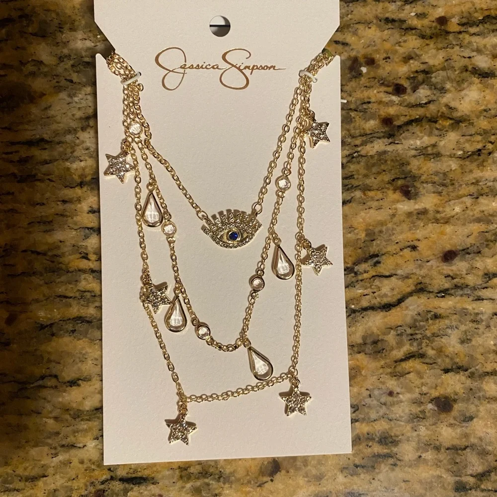 NEW Jessica Simpson gold eye necklace set